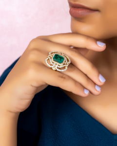 statement ring for blue dresses