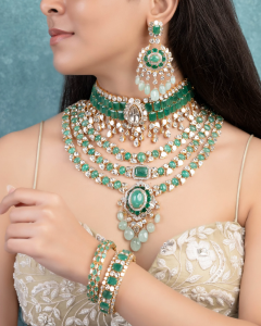 green jewellery for green saree
