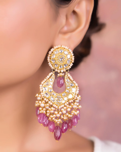 polki-chandbali-earrings-for-half-saree