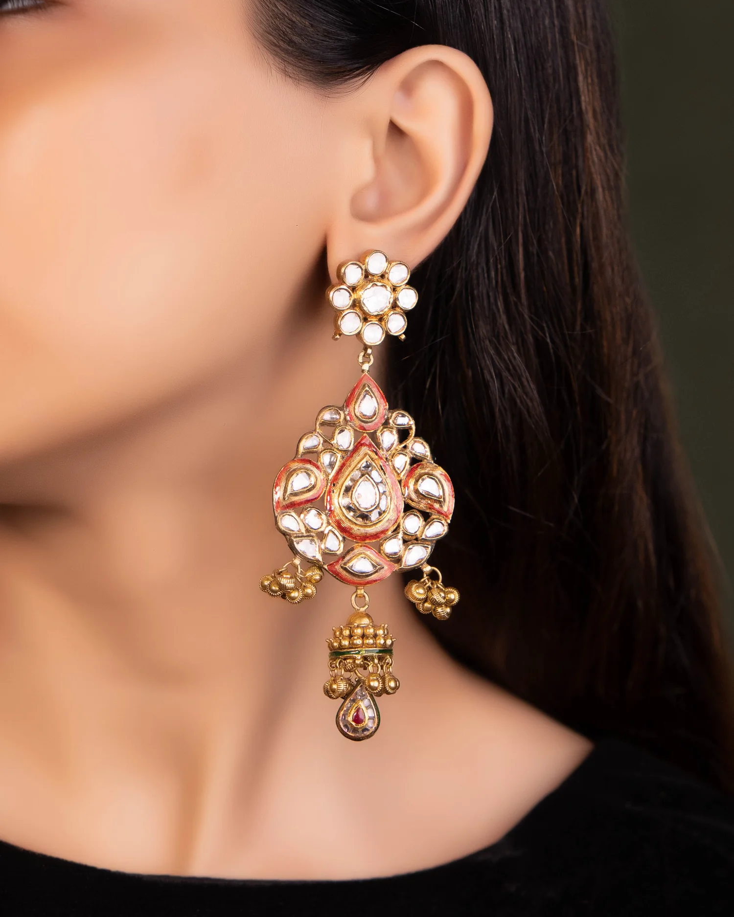 shoulder duster earrings for half saree