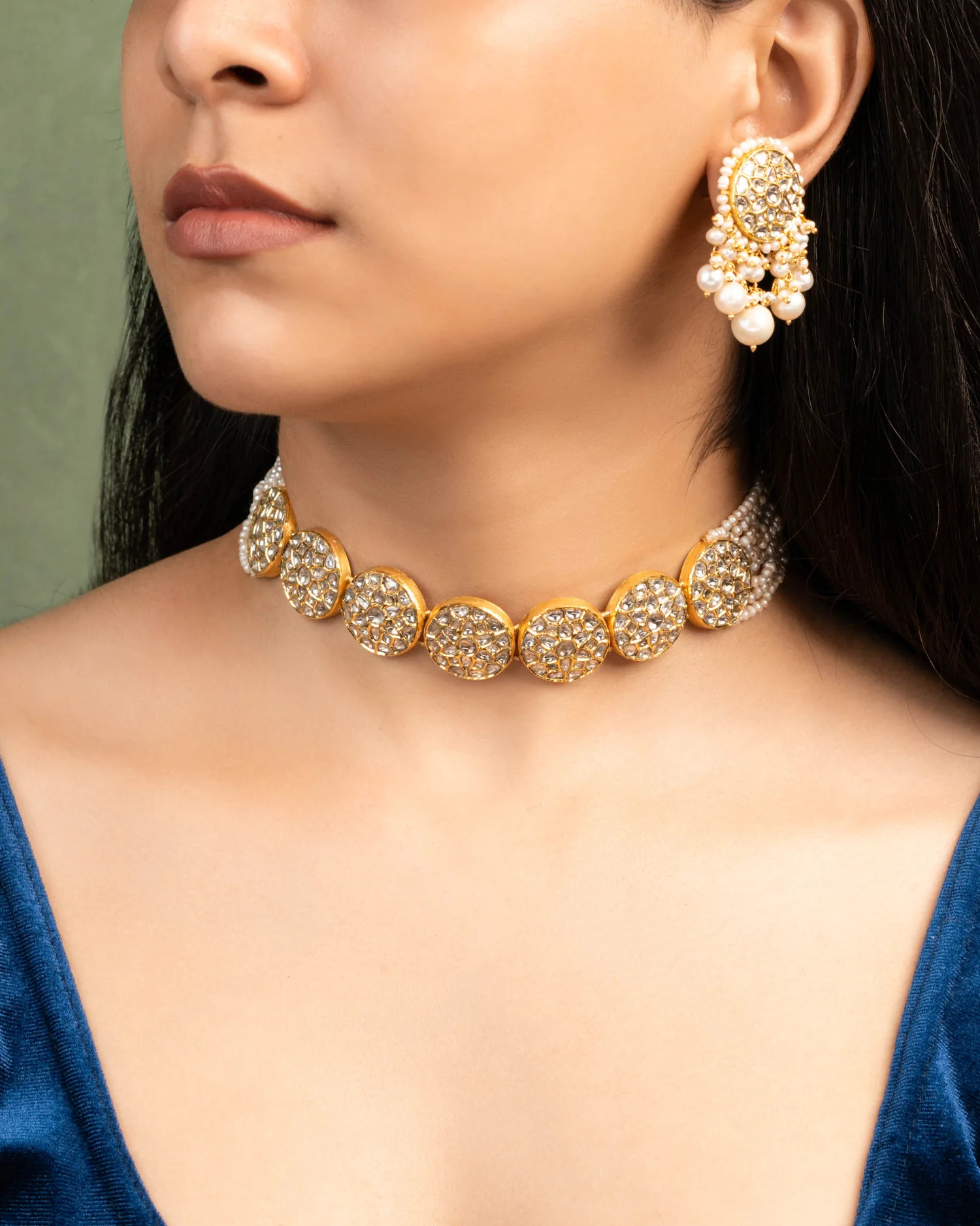 polki choker for blue dress