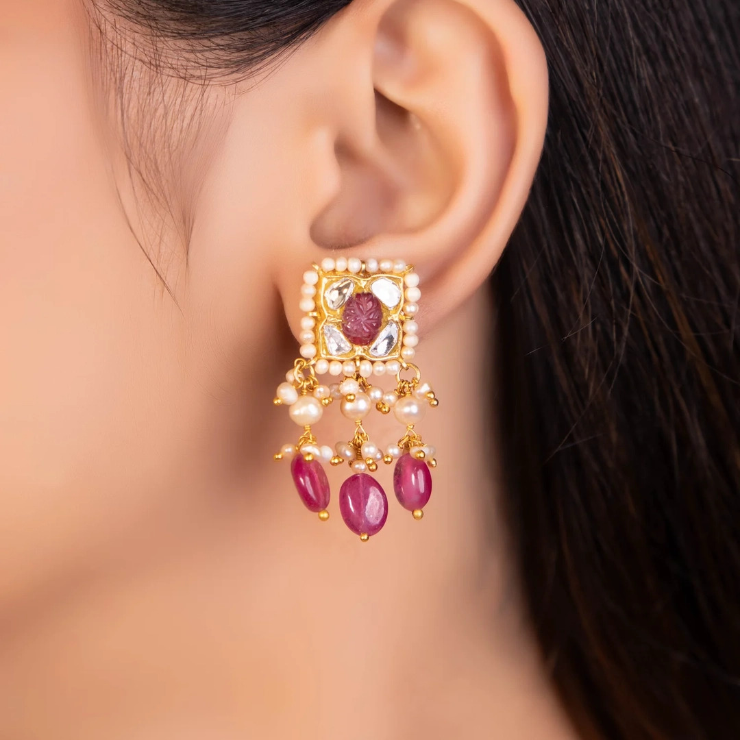 Polki Earrings for Dusty Rose Dress