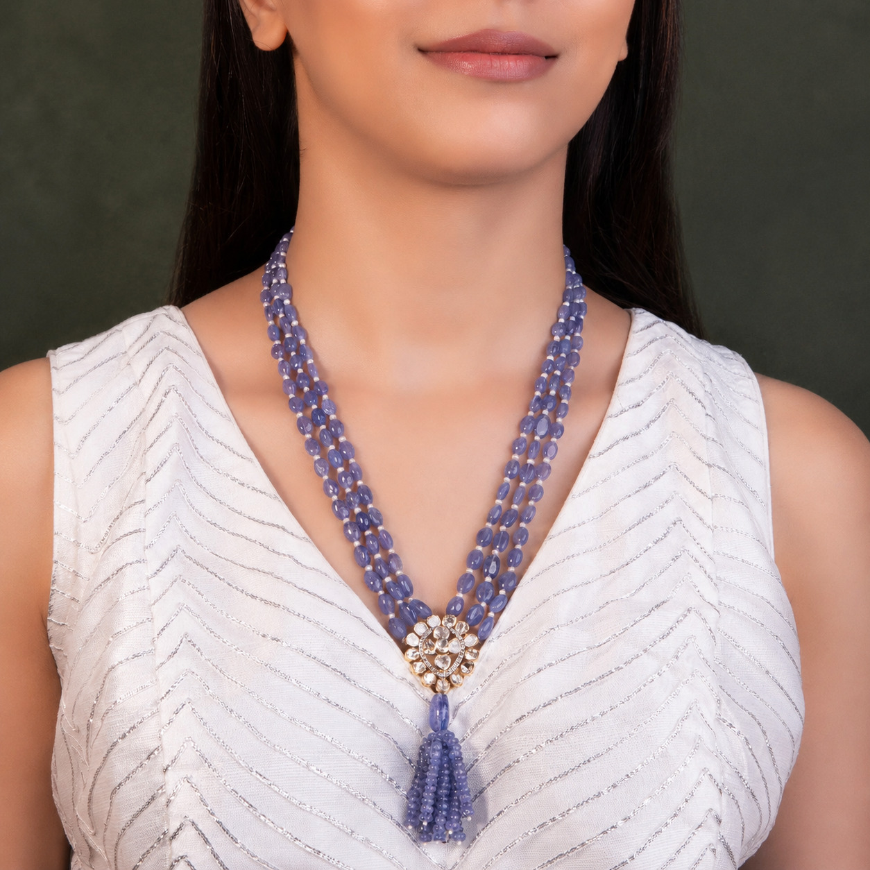 beaded long necklace for saree