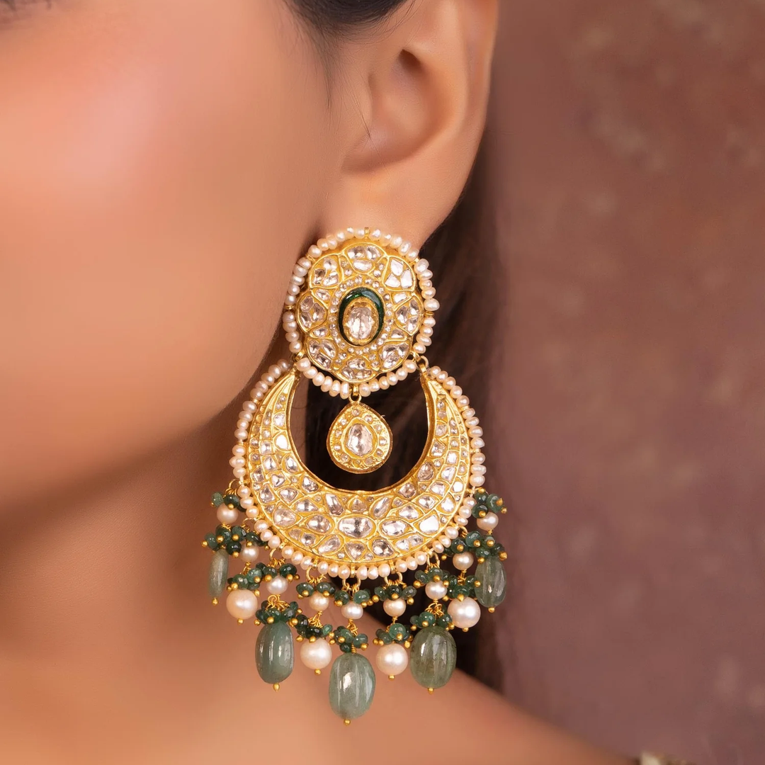 emerald chandbali earrings