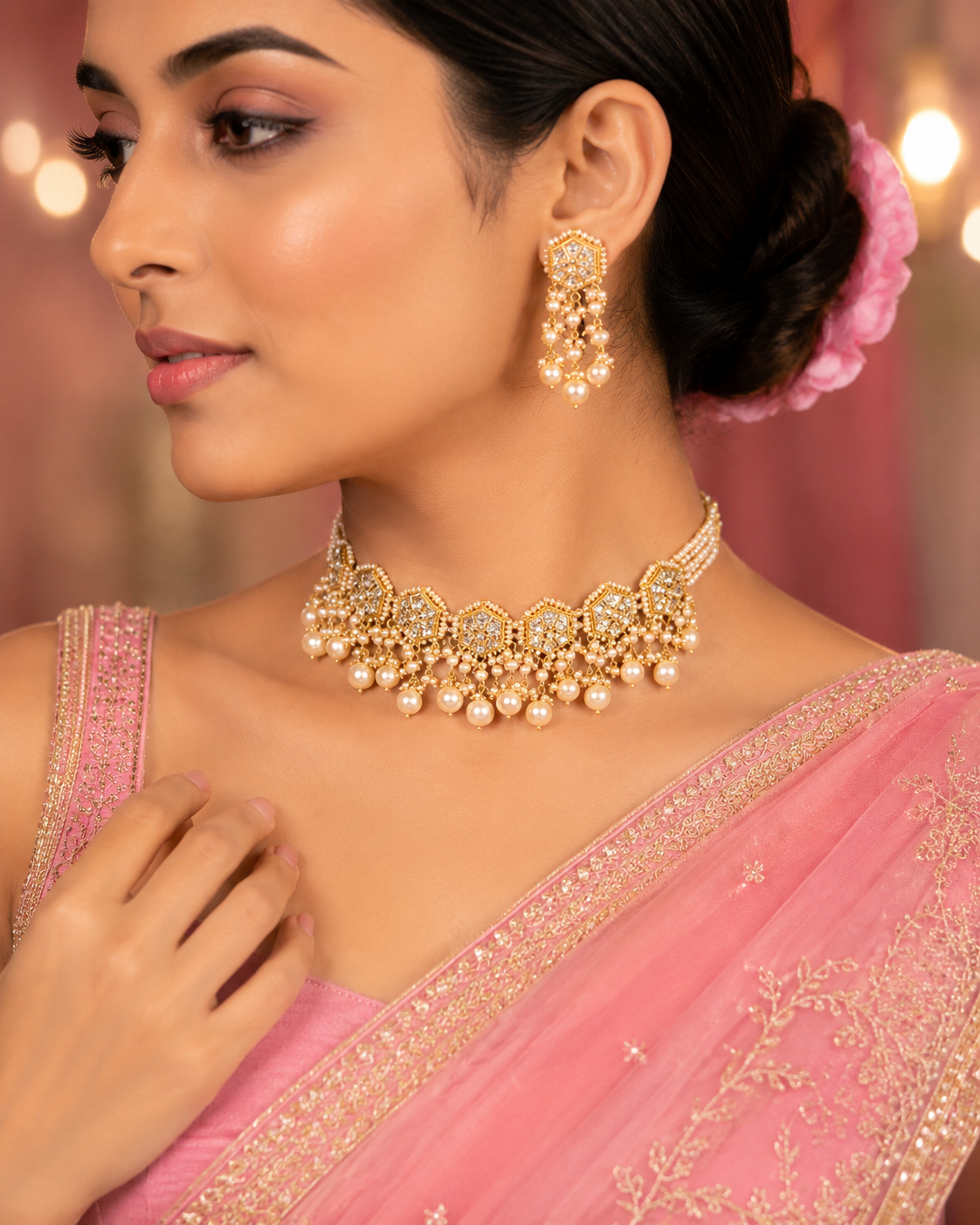 jewellery for pink saree