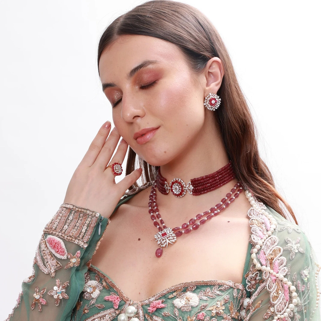 layered beaded necklace for saree