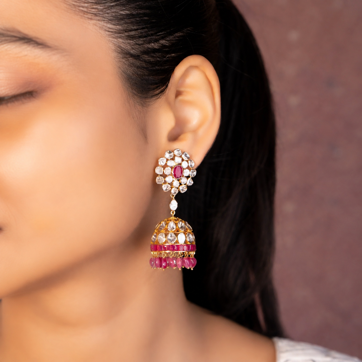 minimal jhumka for saree