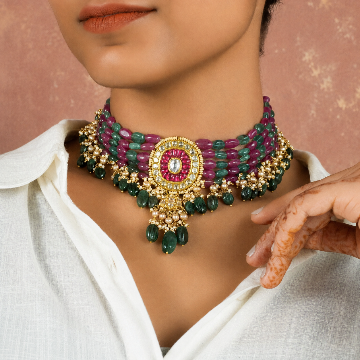 multi-colour beaded choker