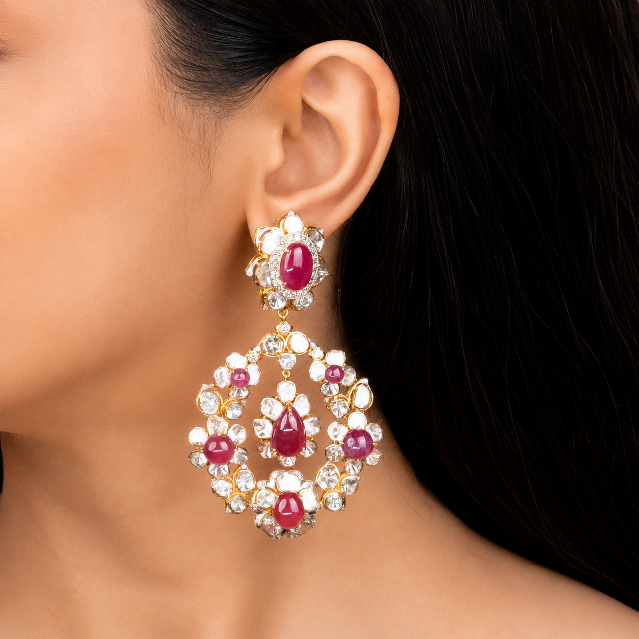 polki long earrings for saree