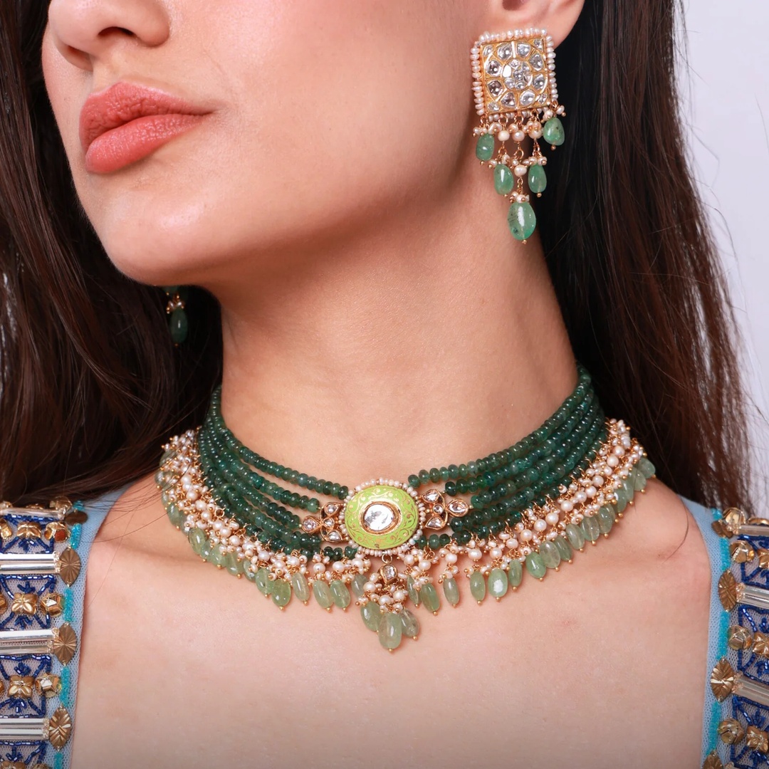 Emerald Beaded Jewellery Set