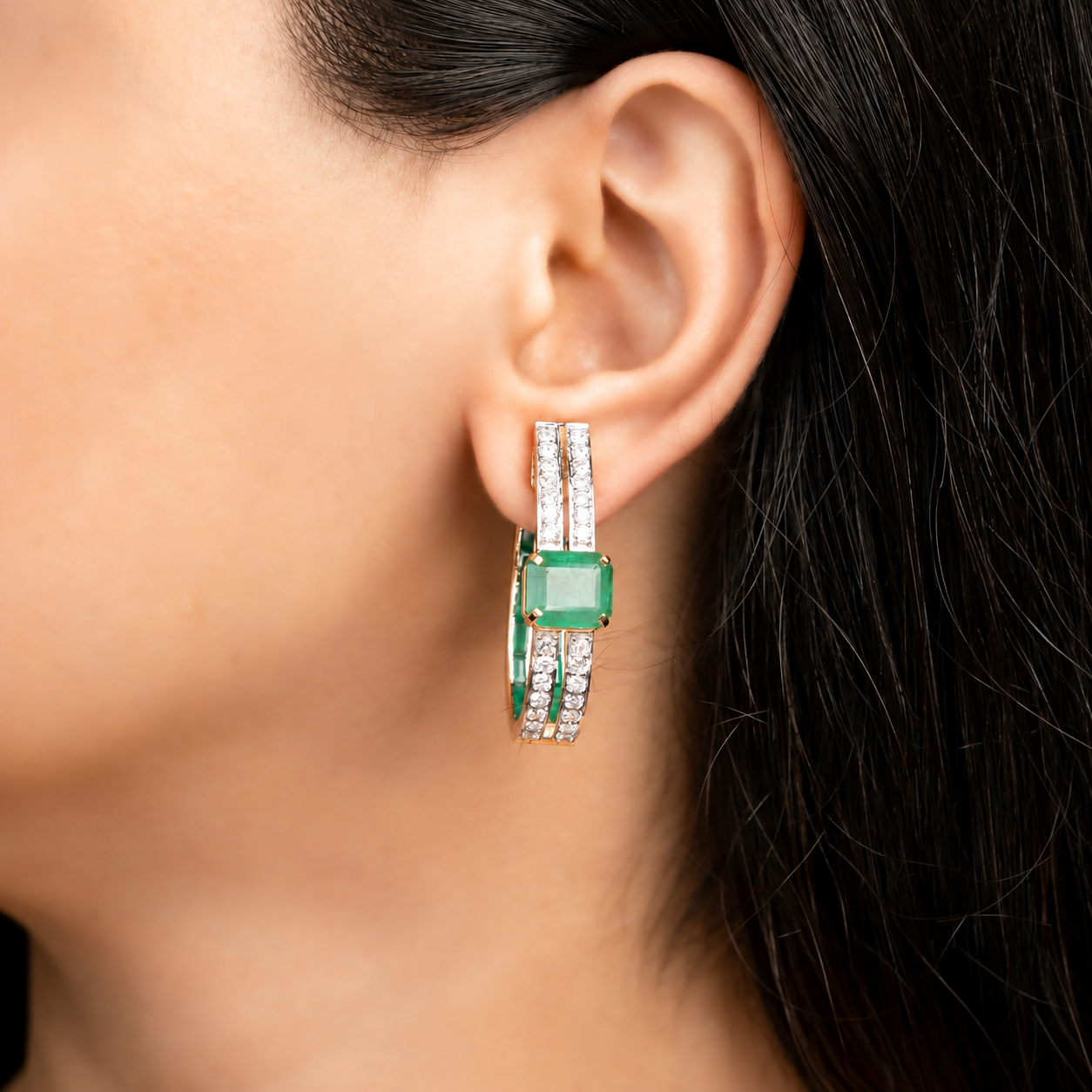 Emerald Hoop Earrings