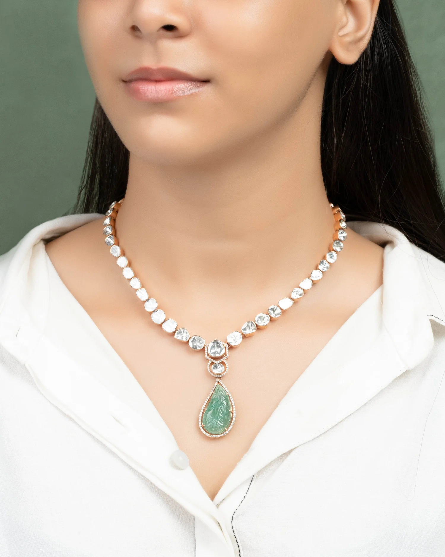 Emerald Polki Pendant
