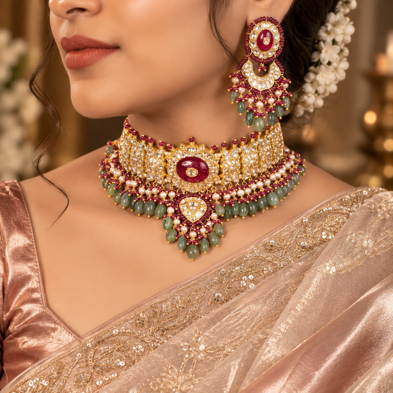 Jewellery for Tissue Satin Saree