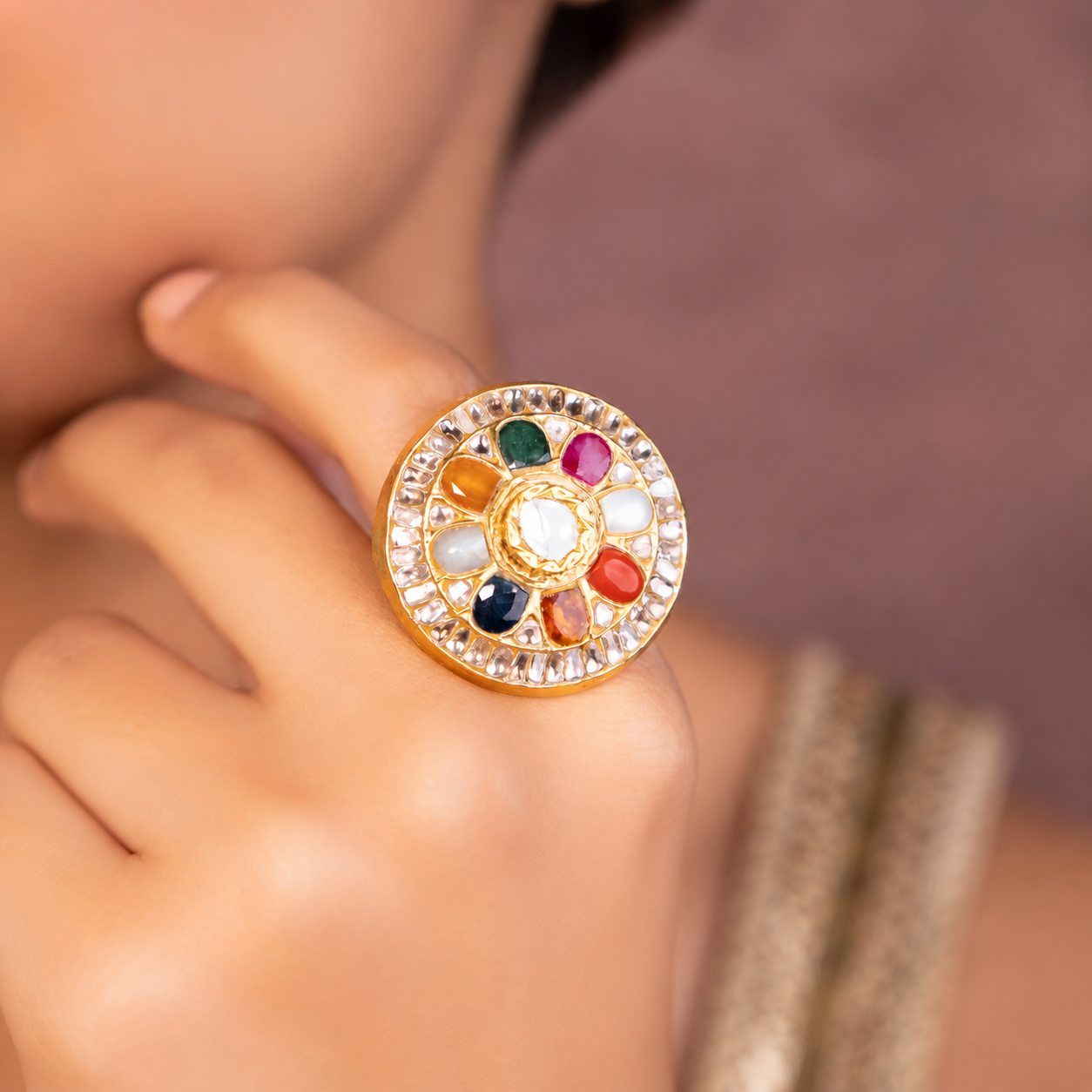 Multi-Gemstone Polki Ring