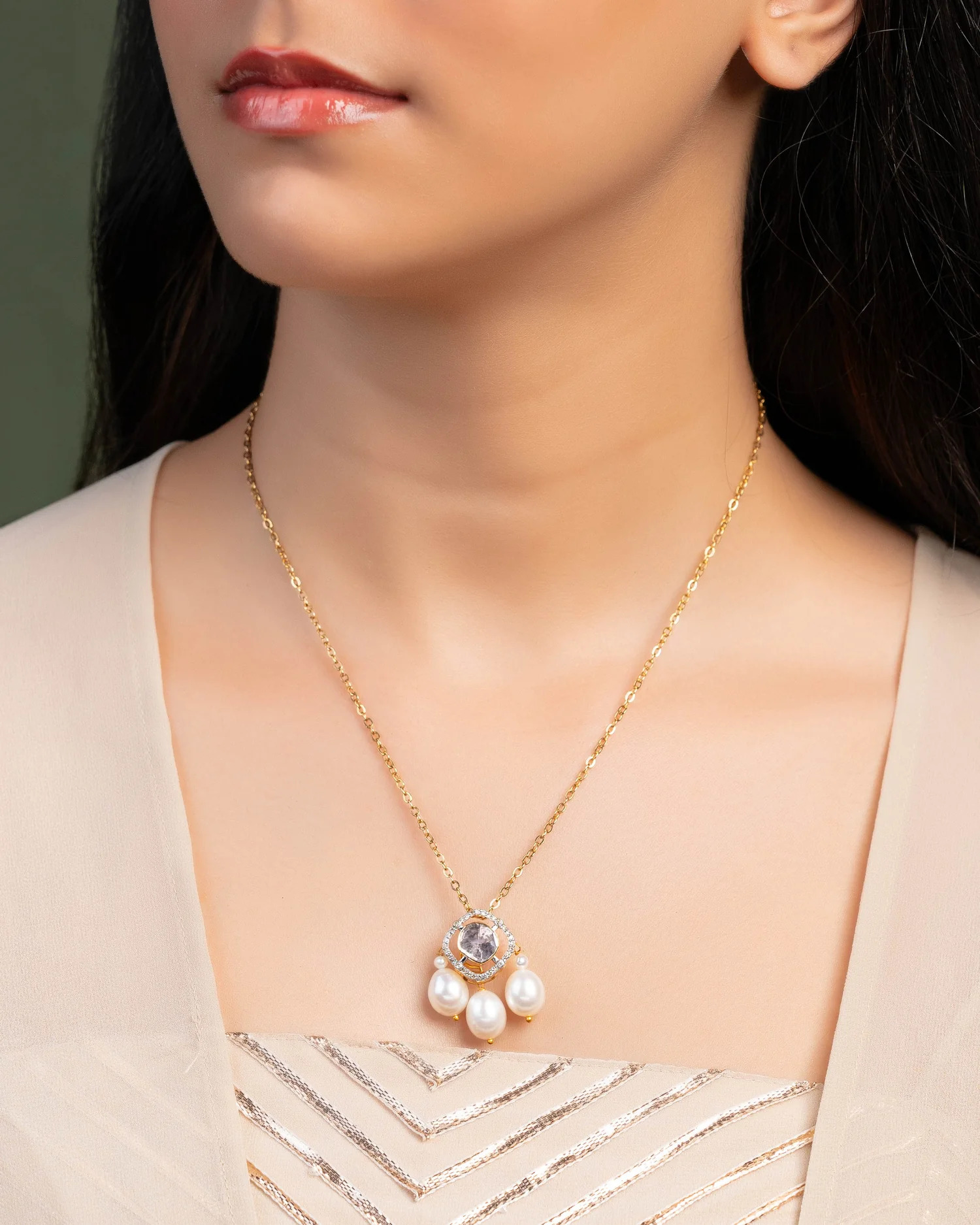 Pearl Polki Pendant