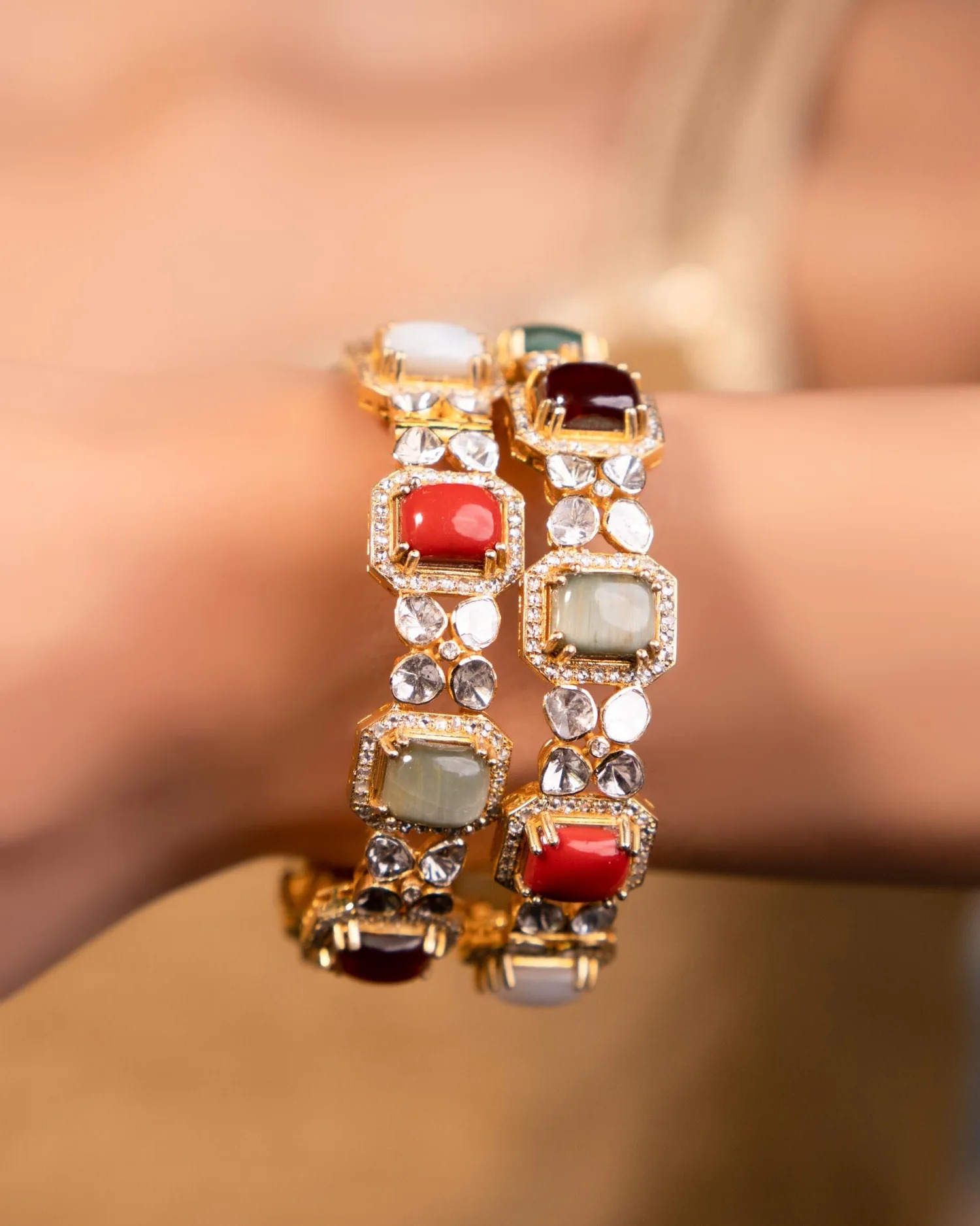 Polki Bangles With Gemstone