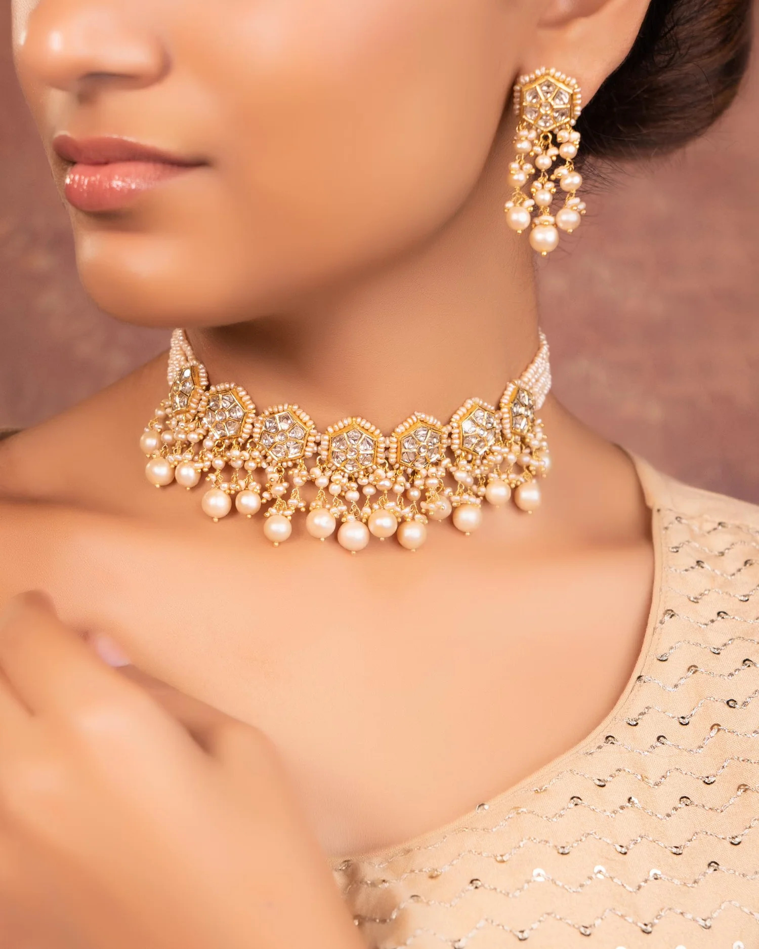 Polki Choker With Pearls