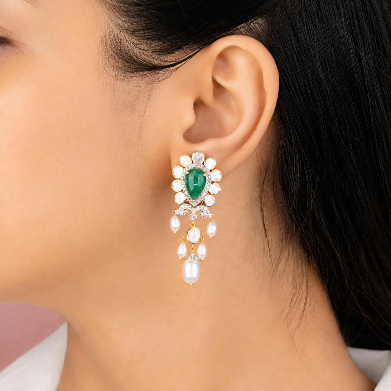 emerald pearl earrings