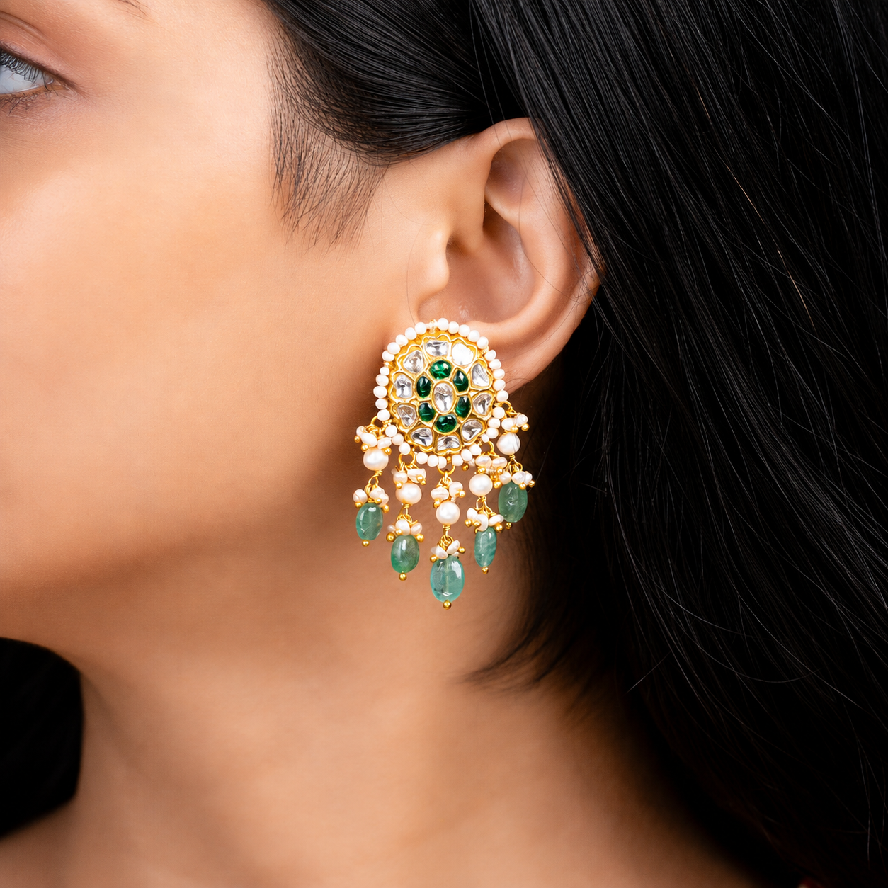 emerald polki earrings
