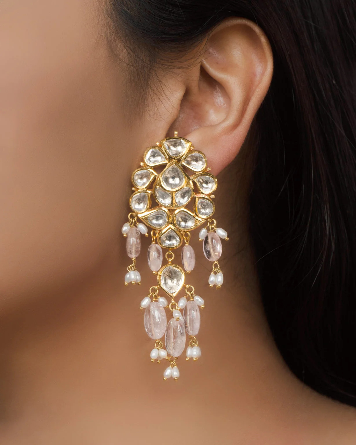 jadau long earrings for saree