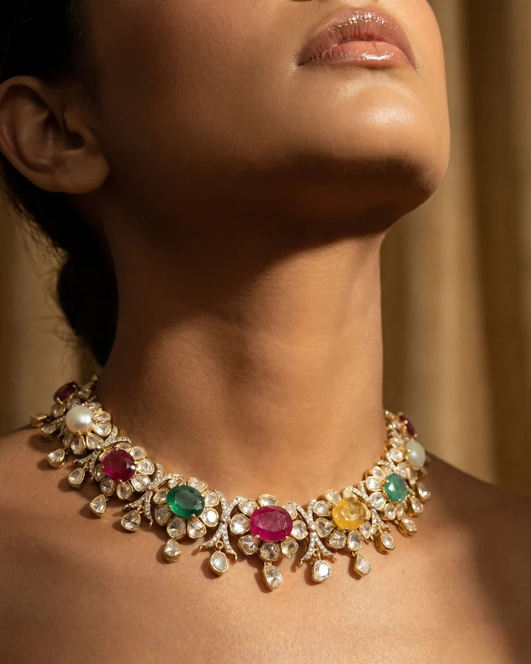 minimal polki choker for saree