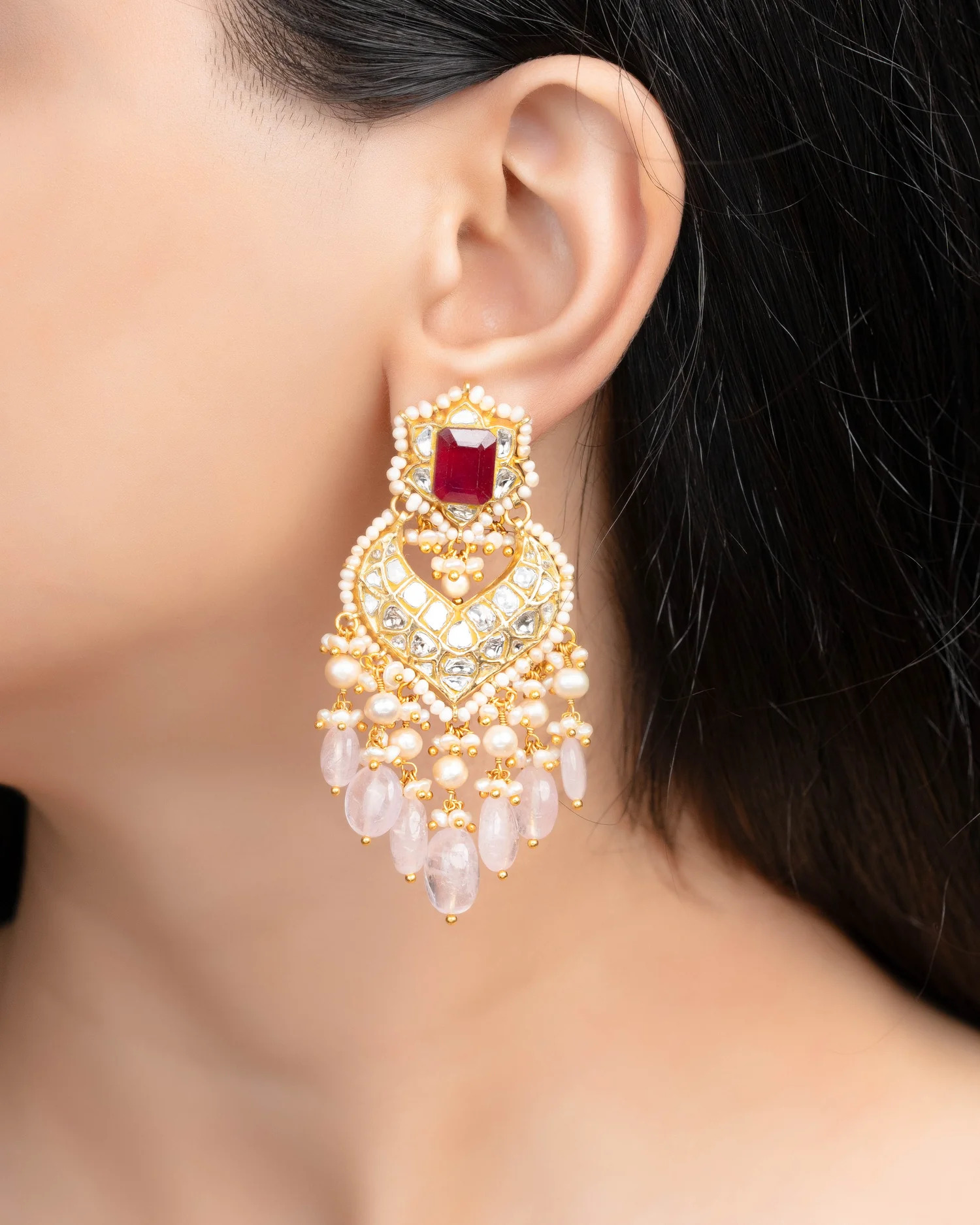 ruby chandbali earrings