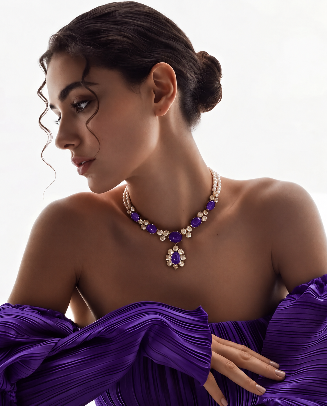 blue jewellery for purple dress