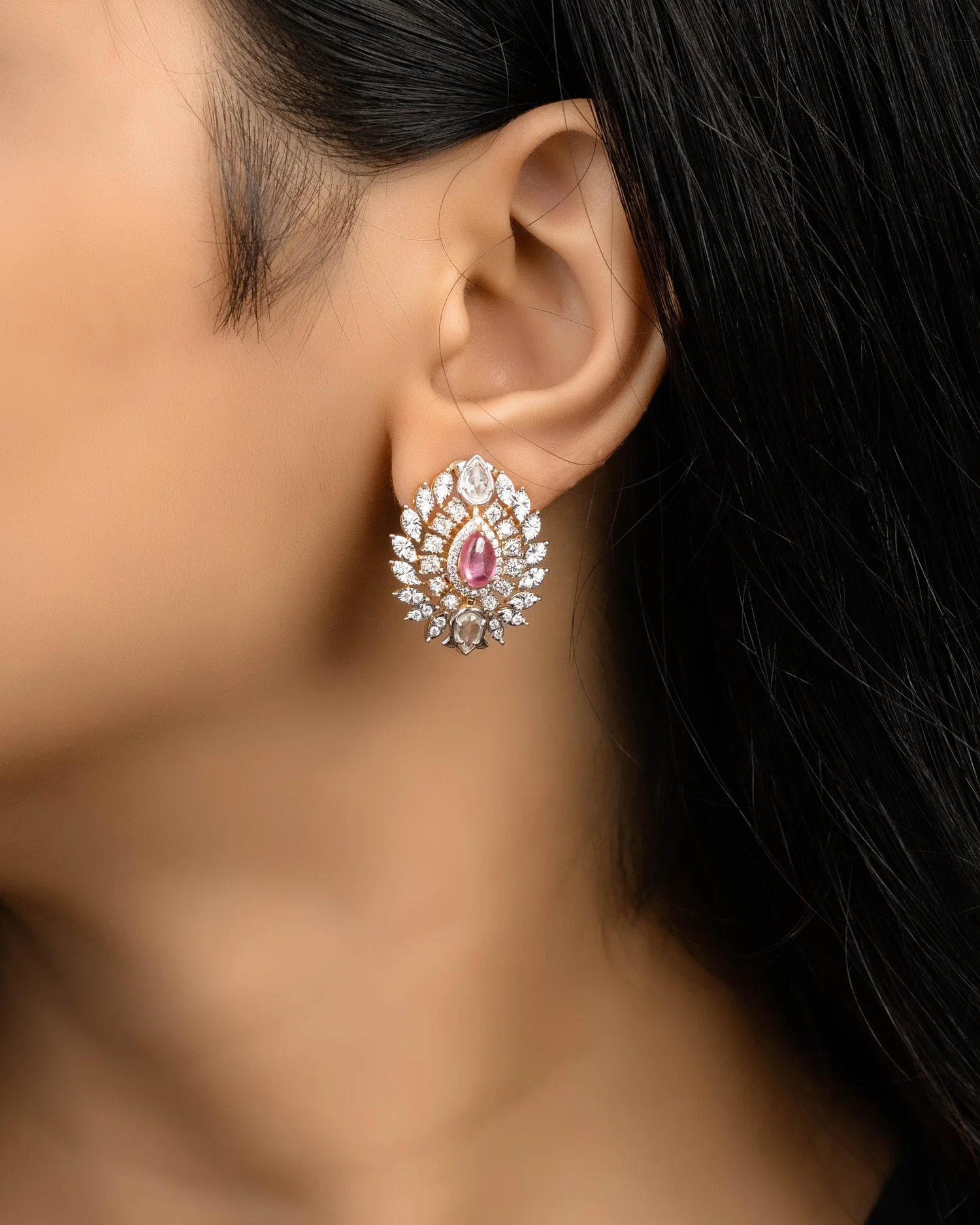 diamond earrings peach outfit