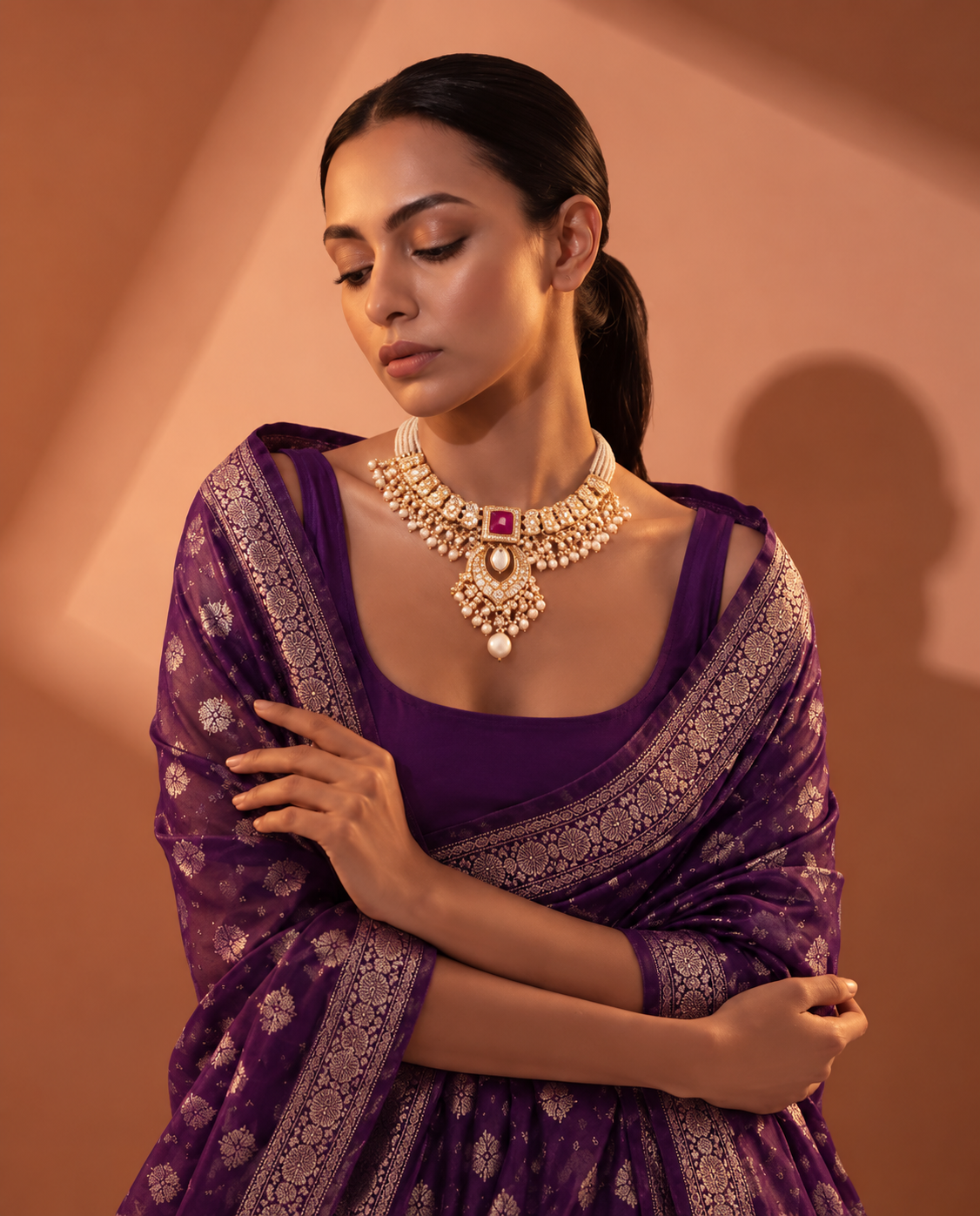 jewellery purple saree
