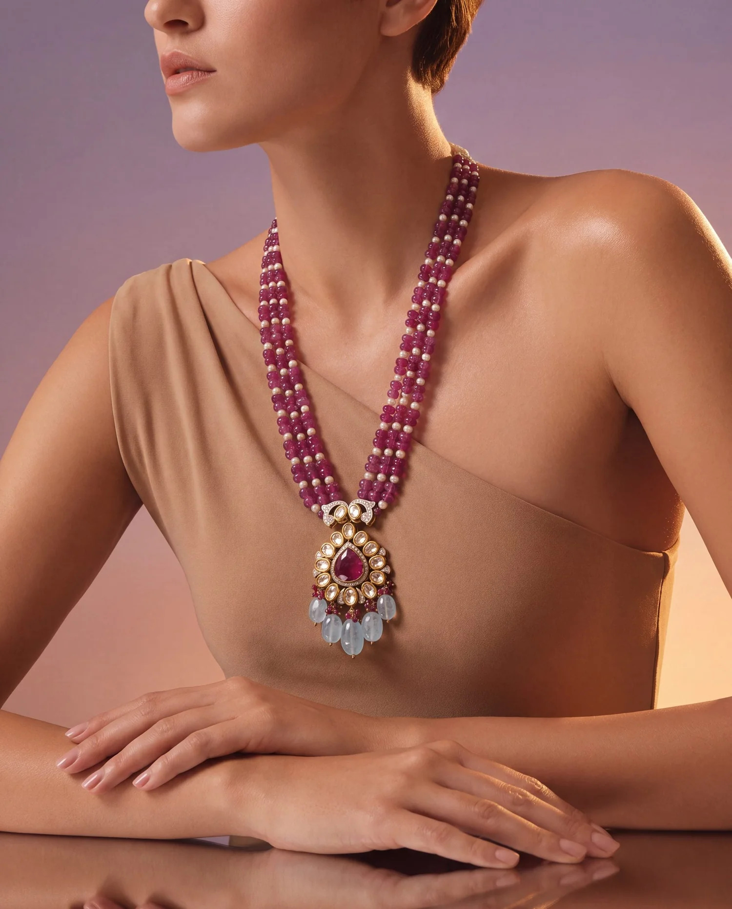 long necklace for strapeless wedding gown