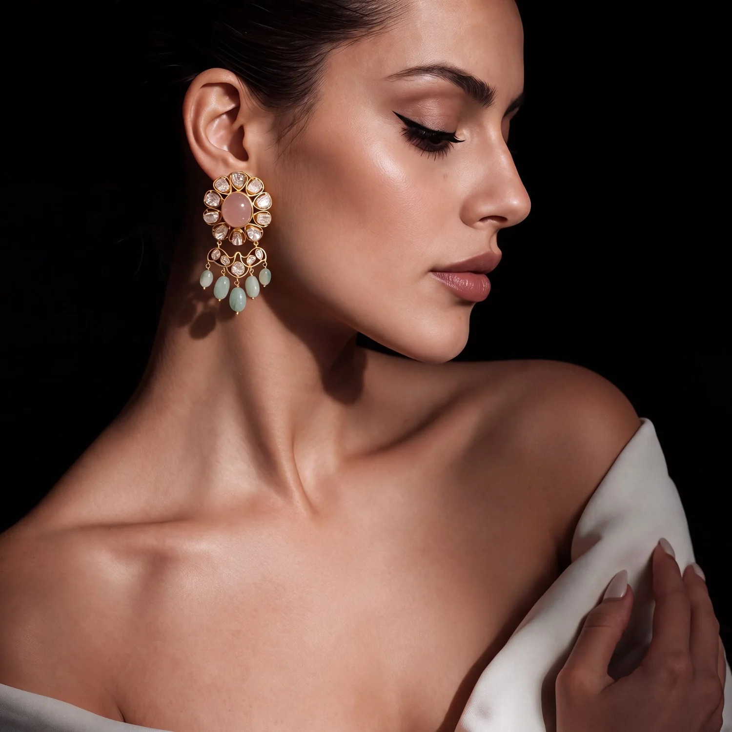 minimal polki drop earrings for bride