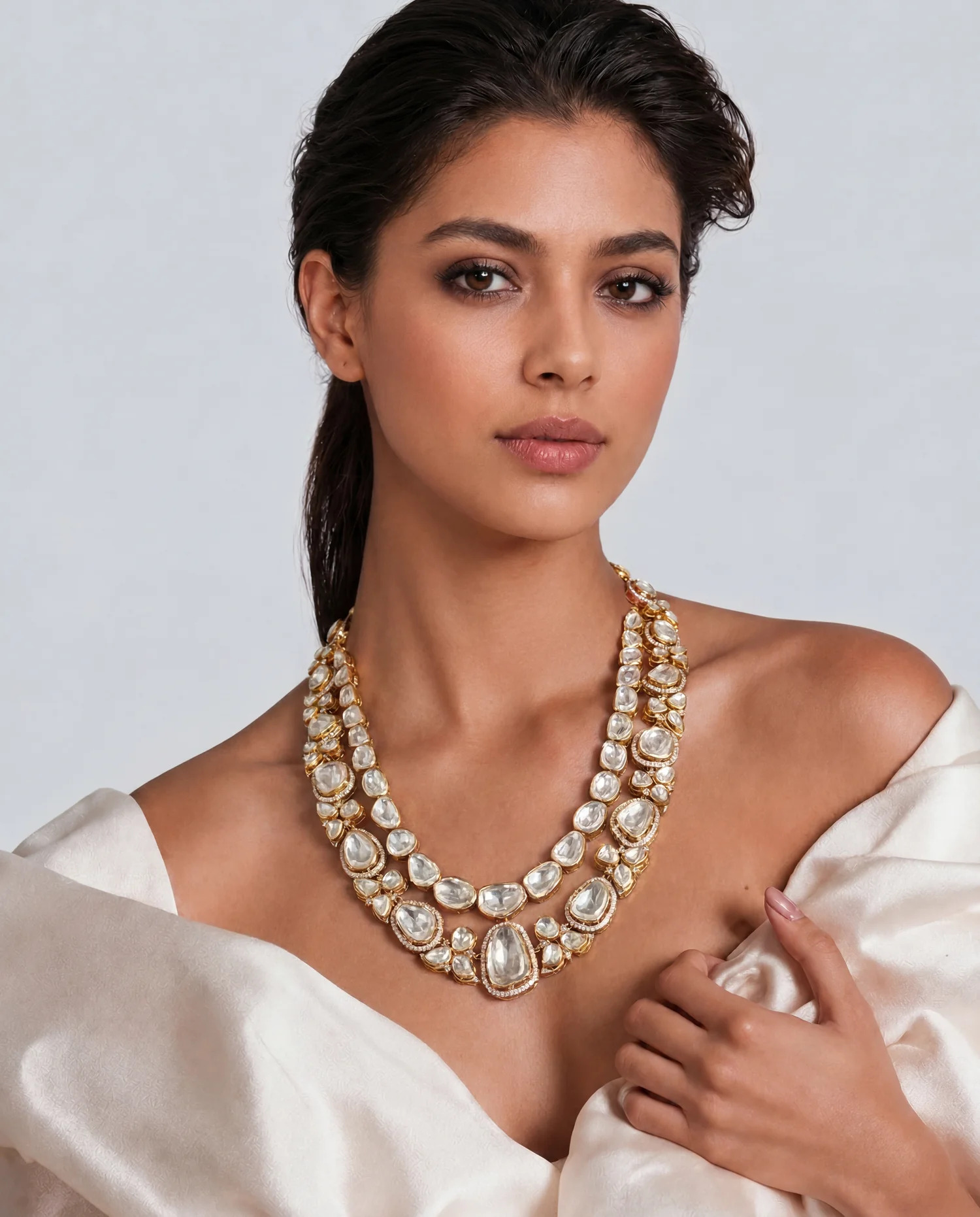 polki jewellery for off-white dress