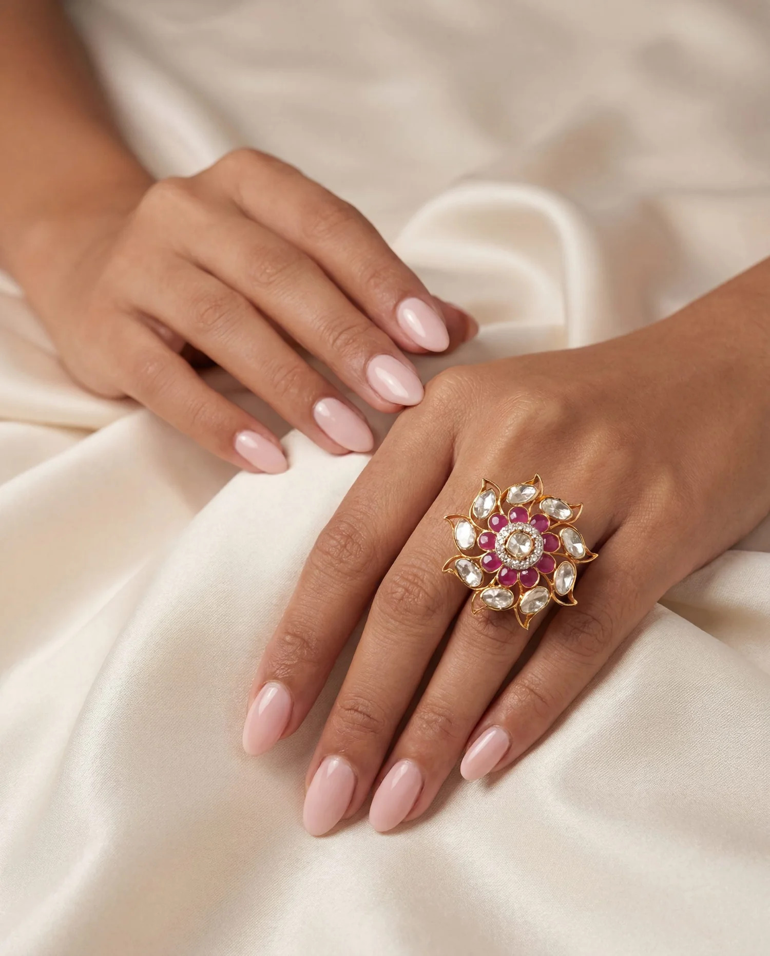 red jewellery for off-white dress