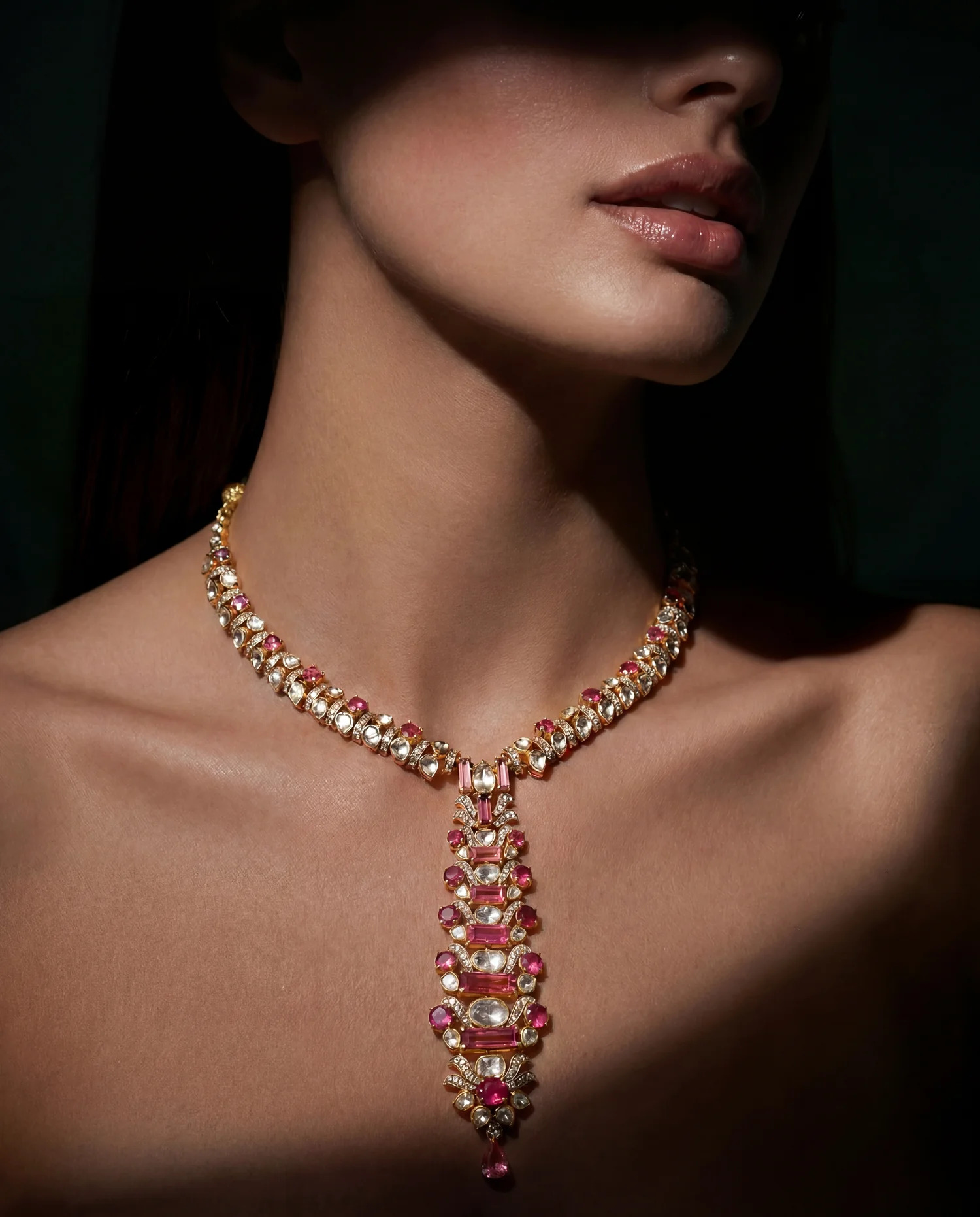 ruby jewellery for peach dress